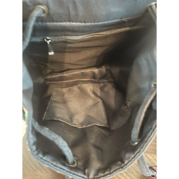 Black Multicolored Floral Embroidered Boho Backpack Small 12x9x4 Canvas - Picture 7 of 7